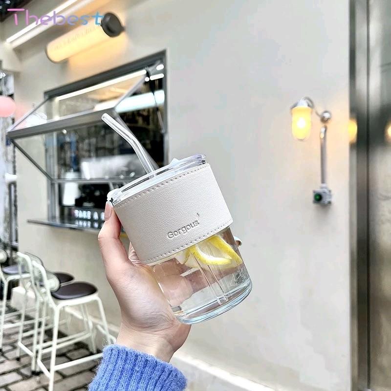 Glass Straw Cup Coffee Mug With Lid Tumbler Hot Cold Milktea Cup Water Blind box
