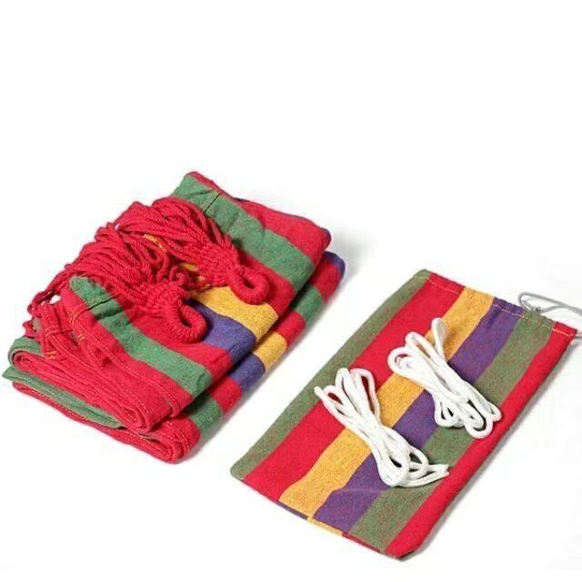 Thick Canvas Portable Hammock with Storage Bag - Breathable & Durable for Hiking Camping Picnics - 170x70cm Red Blue Color