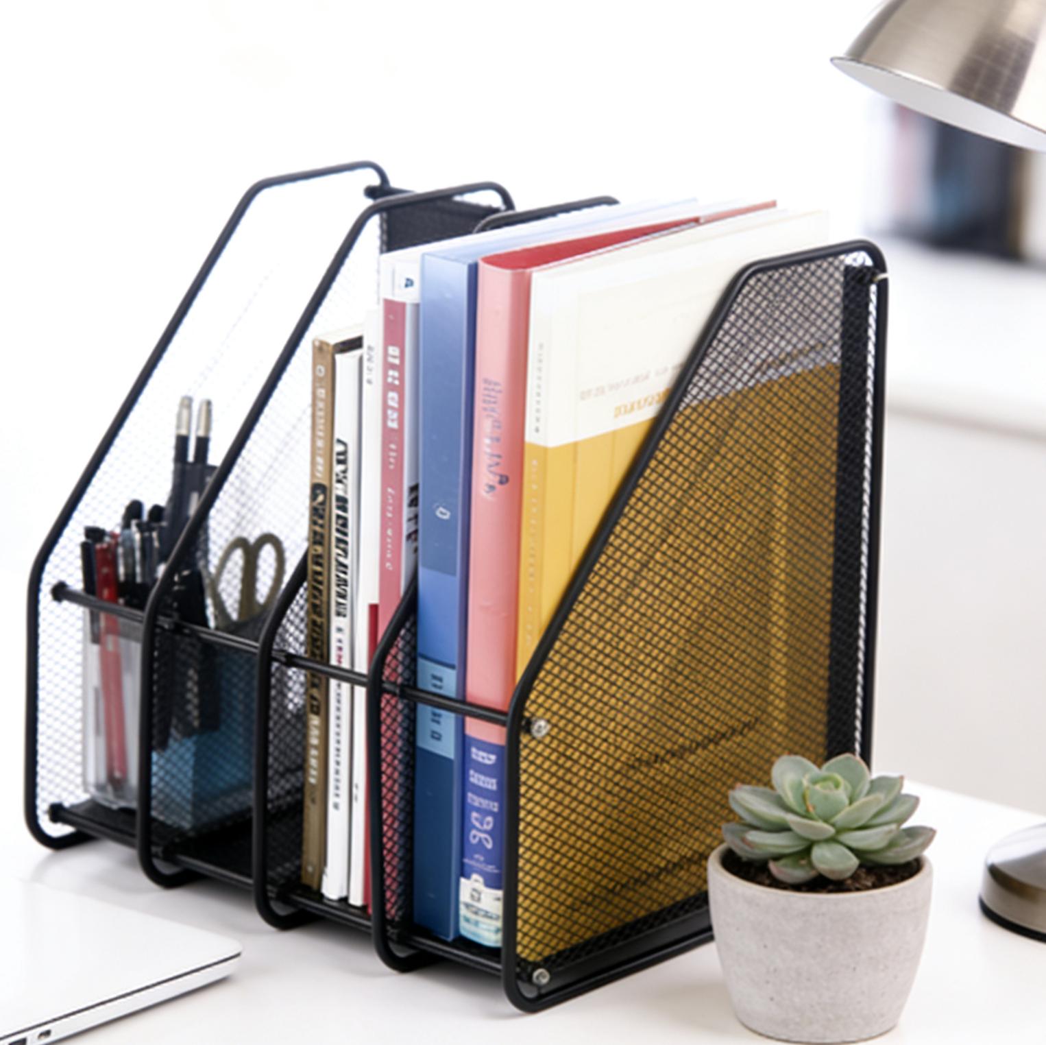 Multi-Functional 4-Tier File Organizer (Black Metal) | Document & Stationery Holder