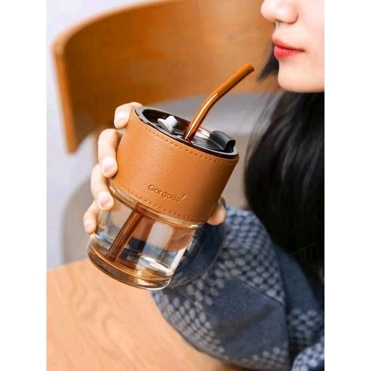 Glass Straw Cup Coffee Mug With Lid Tumbler Hot Cold Milktea Cup Water Blind box
