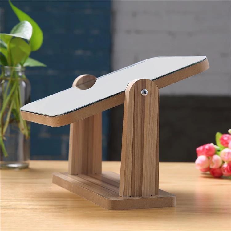 Wooden Mirror 360 Degree Portable Adjustable Table Desk Mirror Stand Bathroom Living Room