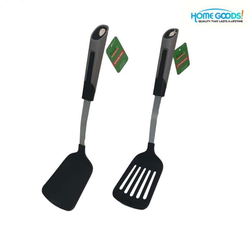 Stainless Steel Slotted Turner Spatula with Black Handle, Heavy Duty Kitchen Tool
