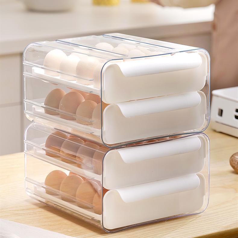 32 Grid White Double-Layer Drawer Type Keep Fresh Storage Box Transparent Egg Container
