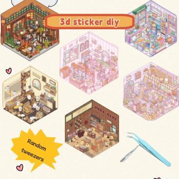3D Cartoon Stickers Set - Cute Roastery & Canteen Style | Journal & Scrapbook Decor | Waterproof Vinyl Decals