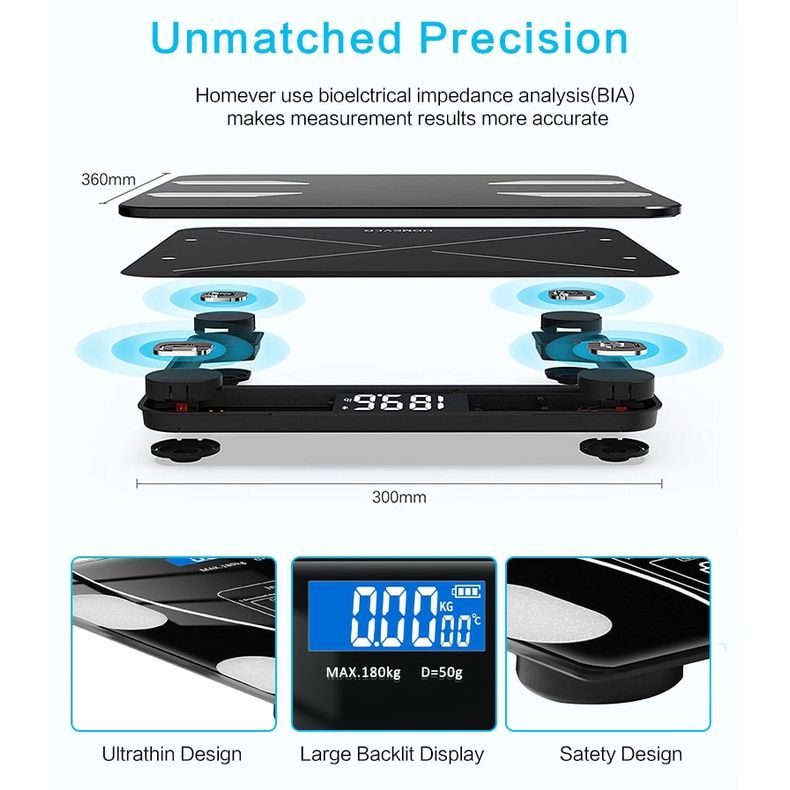 MELEDE  Digital Weighing Scale Human Body Fat Scale Analysis Electronic Smart USB Rechargeable Bathroom Health Monitor