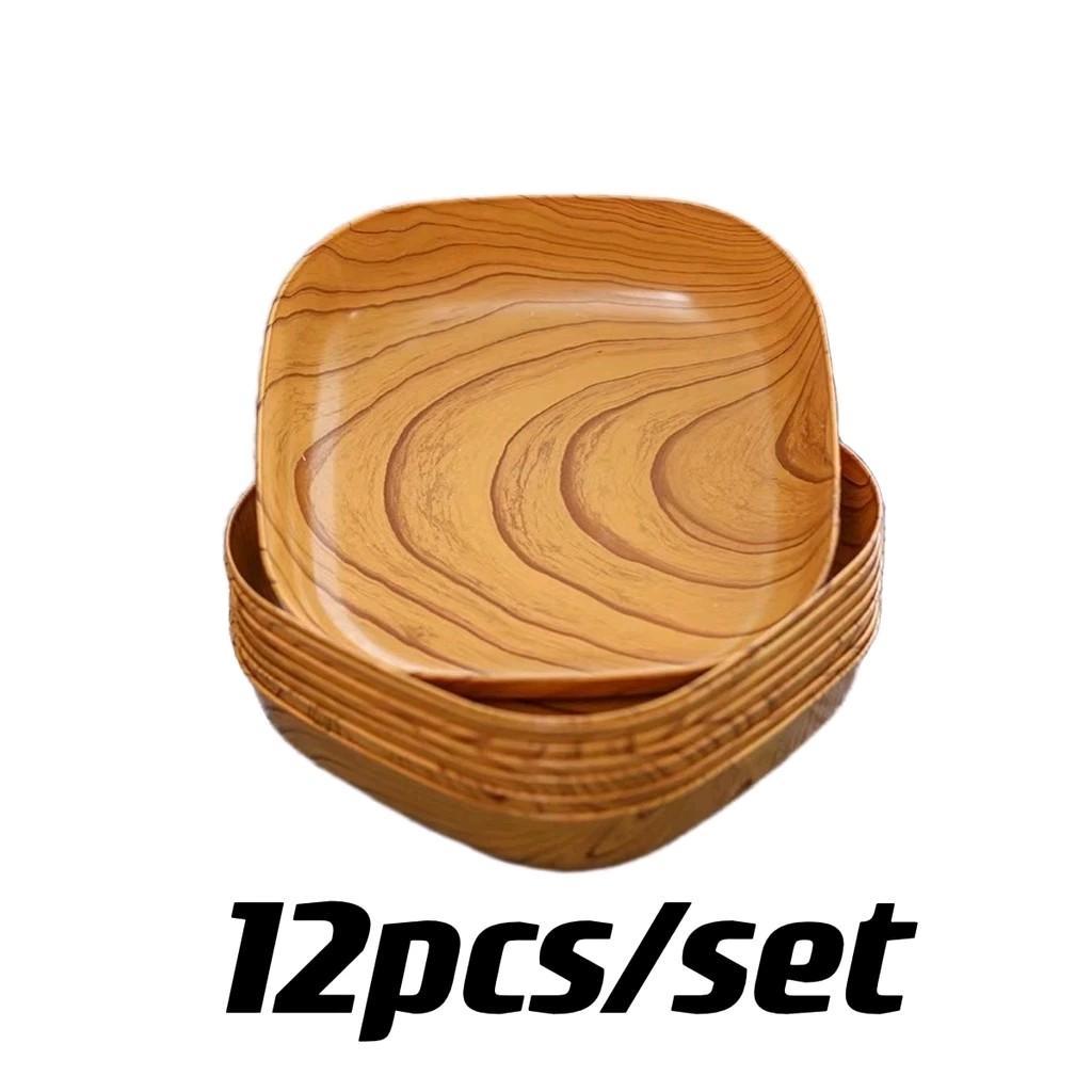 Istilong Wood Print Plastic Plate – Hindi Nababasag na Pinggan