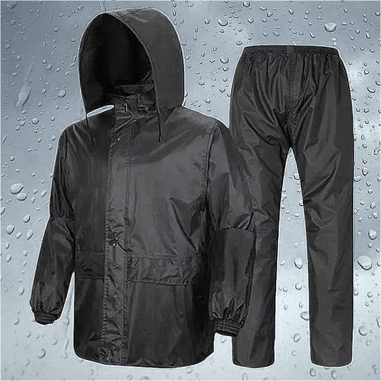 Adult Waterproof Raincoat Suit with Zipper - Black Rain Jacket & Pants Set for Men & Women
