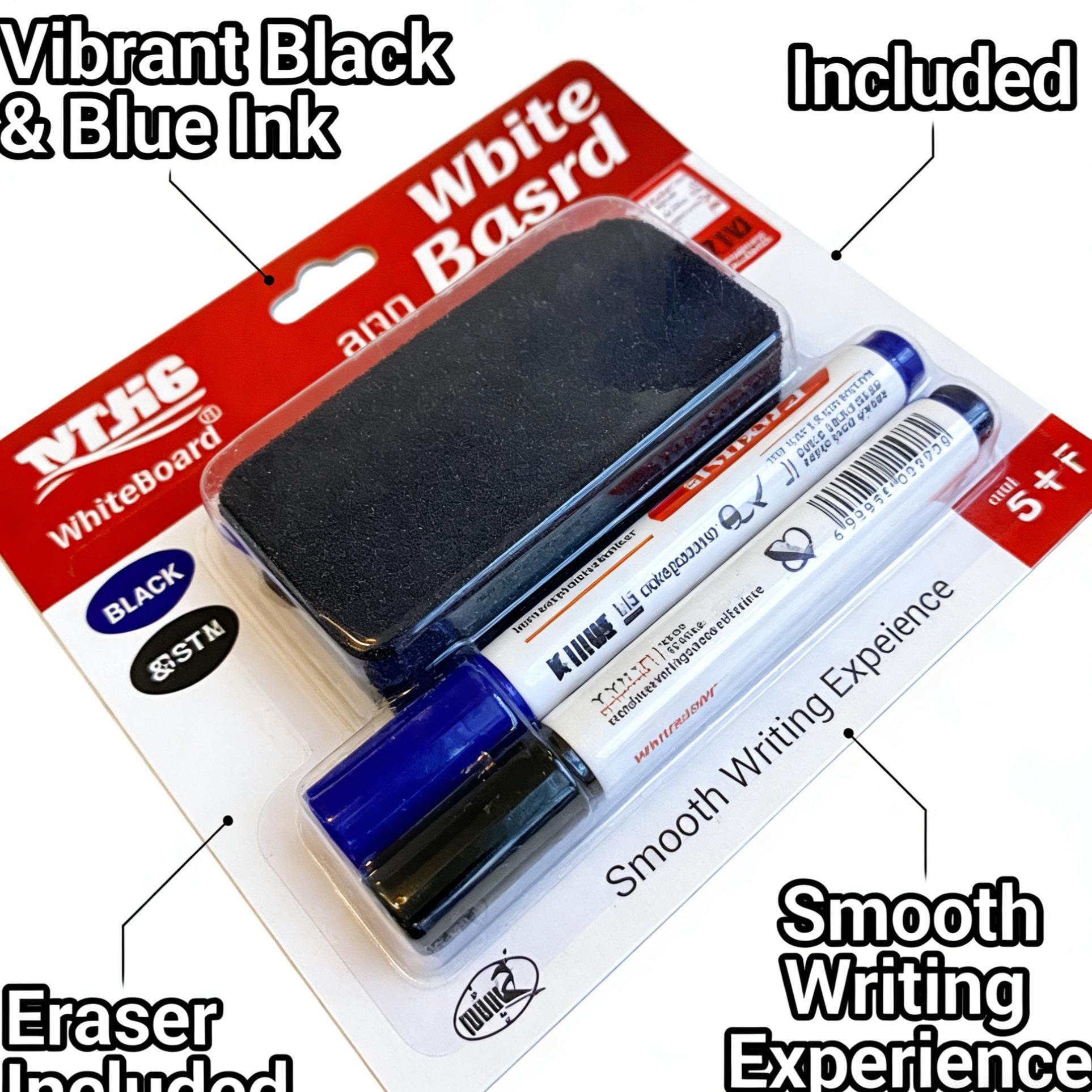 Whiteboard Marker and Eraser Set (Black & Blue) Dry Erase Markers Reusable School Office Supplies Best Seller PH