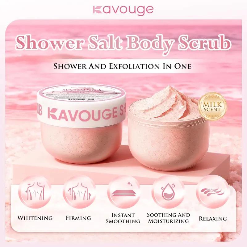 Kavouge Shower Salt Body Scrub - Exfoliating & Moisturizing with Sakura Blossom & Lavender Scents for Smooth Cleansing and Acne Prevention - Daily