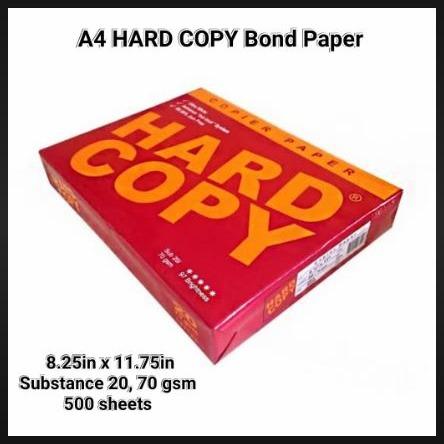 Hard Copy Bond Paper A4 Size 500 Sheets Ultra White 20/70 gsm for Copiers Inkjet Printers Jam Free High Quality Office Stationery
