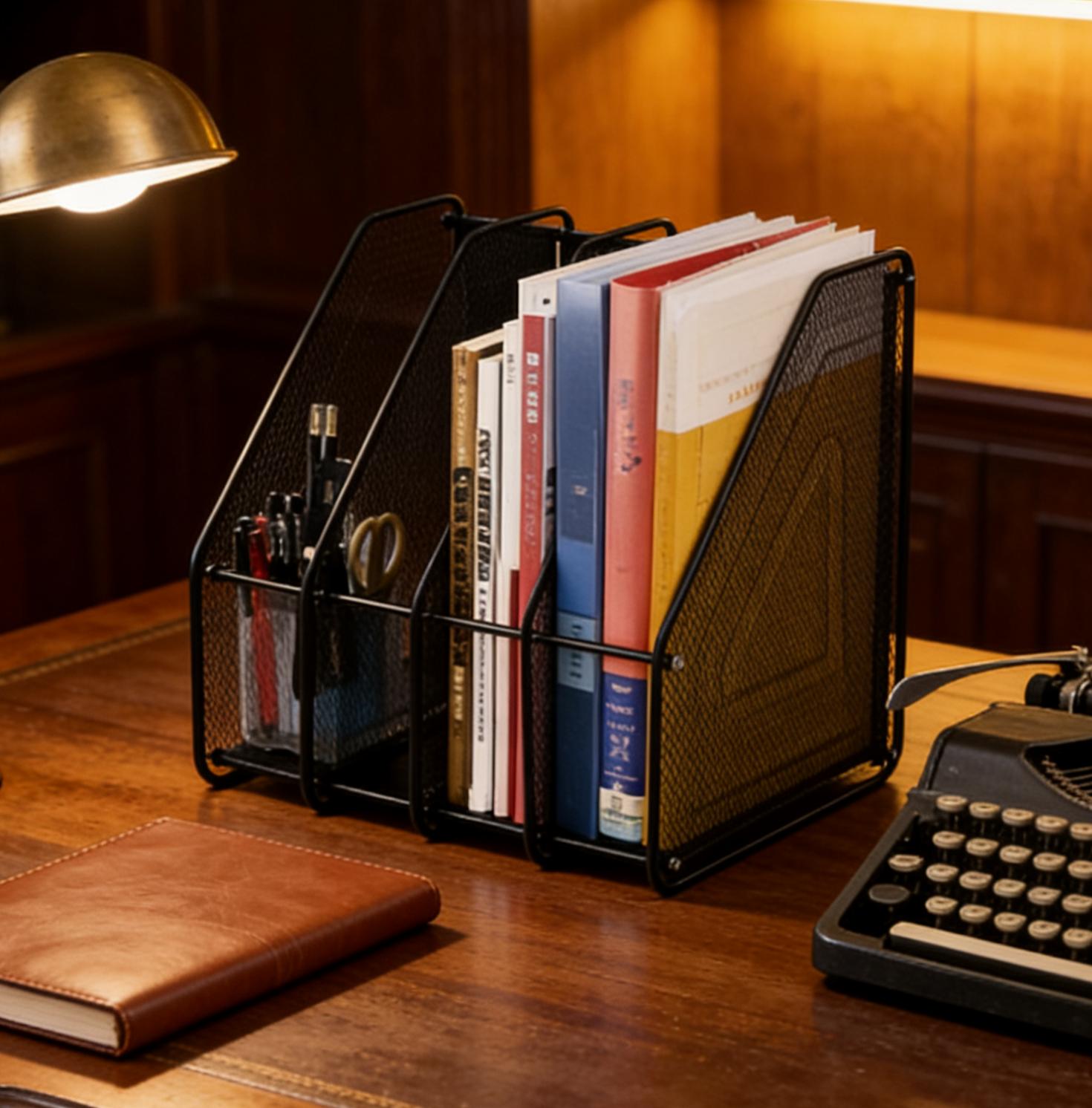 Multi-Functional 4-Tier File Organizer (Black Metal) | Document & Stationery Holder