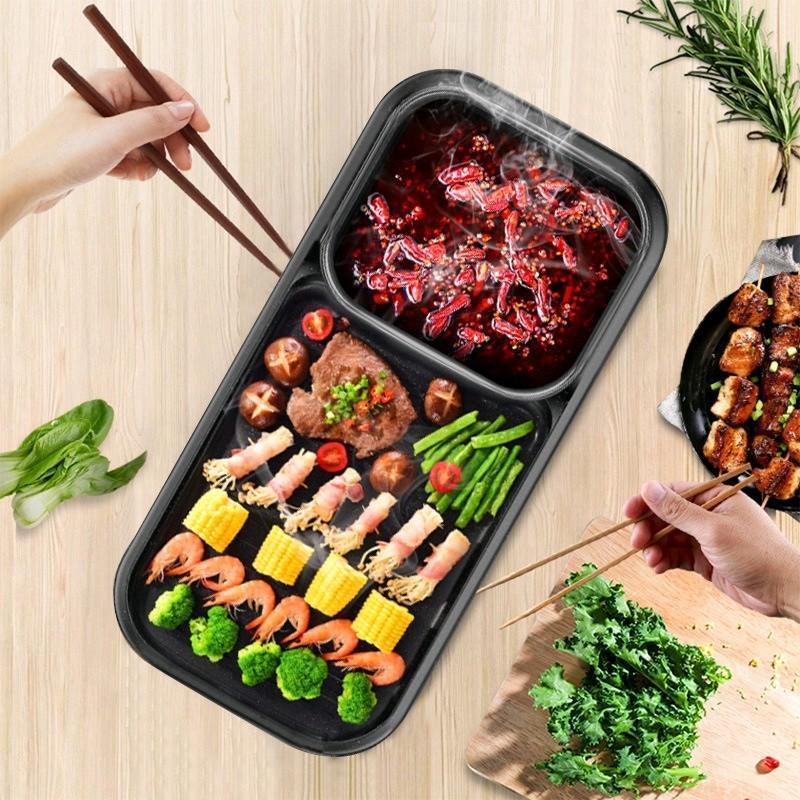2 in 1 Electric Hot Pot Grill Electric Barbecue Grill Indoor  Large Capacity Multifunction
