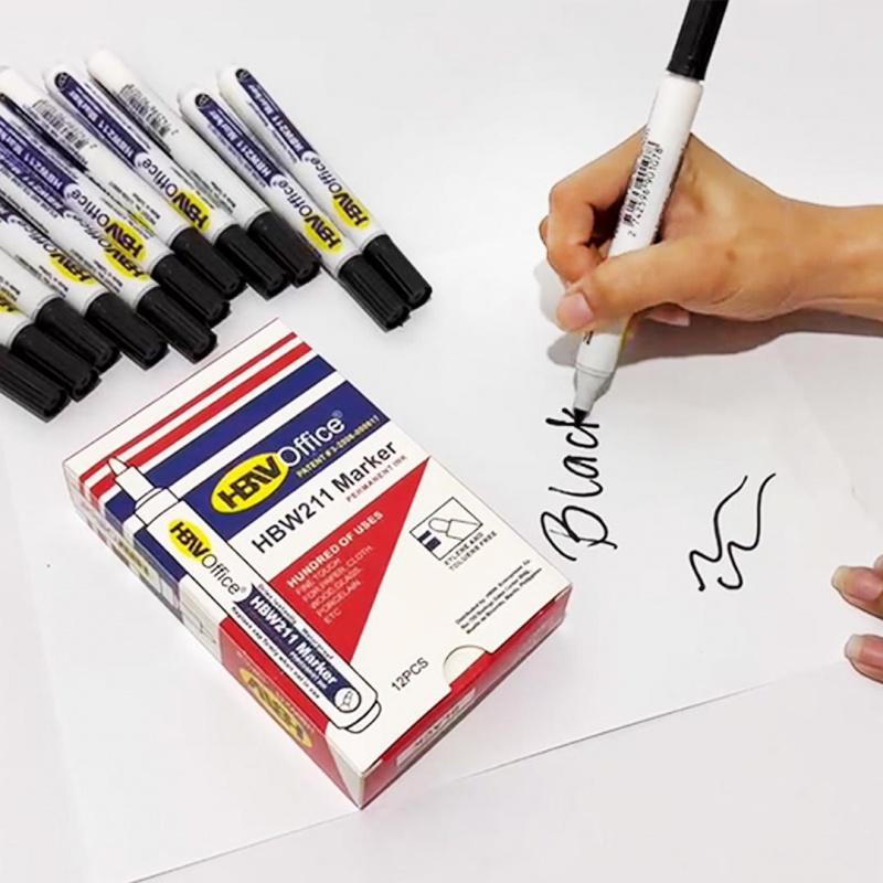 HBW Permanent Marker 12pcs - Fine Touch, Quick Drying, Permanent Marking for Paper, Wood, Glass, and Porcelain