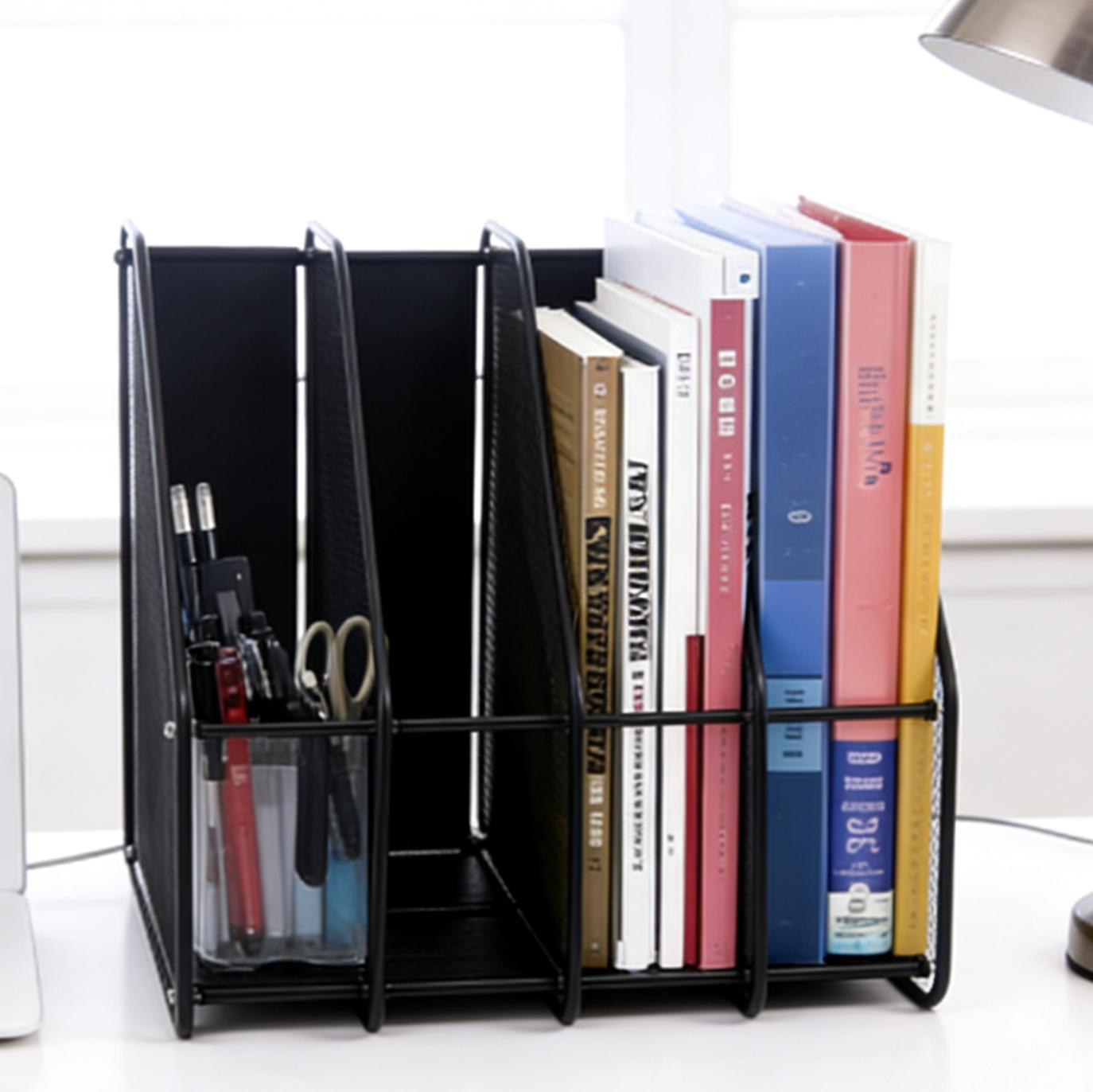Multi-Functional 4-Tier File Organizer (Black Metal) | Document & Stationery Holder