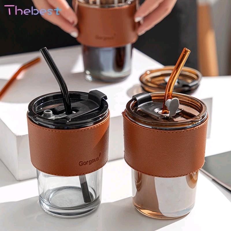 Glass Straw Cup Coffee Mug With Lid Tumbler Hot Cold Milktea Cup Water Blind box