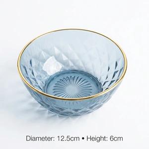 #K0388-ASS Premium Acrylic Salad Bowl with Gold Rim, 12.5cm Diamond Embossed Unbreakable Serving Bowl for Salad, Fruit, Dessert