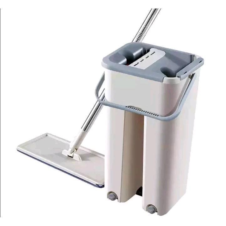 Flat Squeeze Mop with Bucket - 360° Rotating Self Wash Floor Mop Hand Free for Scratch Cleaning