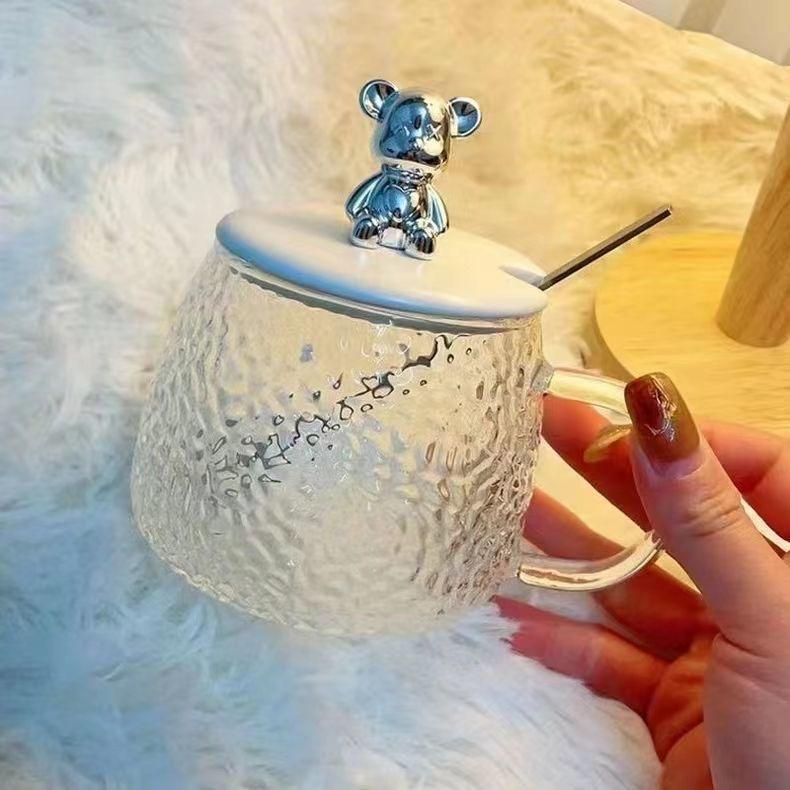 Buy 1 Take 4-300ml Bear Mug Mini Coffee Cup with Lid Office Water Glass Ins Style Bear Glass