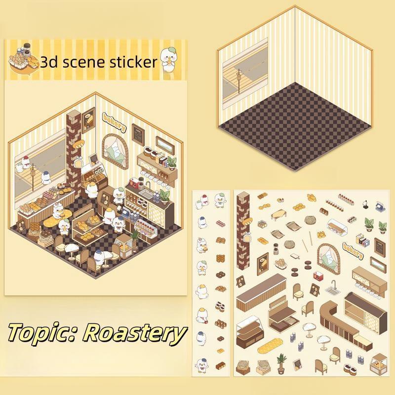 3D Cartoon Stickers Set - Cute Roastery & Canteen Style | Journal & Scrapbook Decor | Waterproof Vinyl Decals