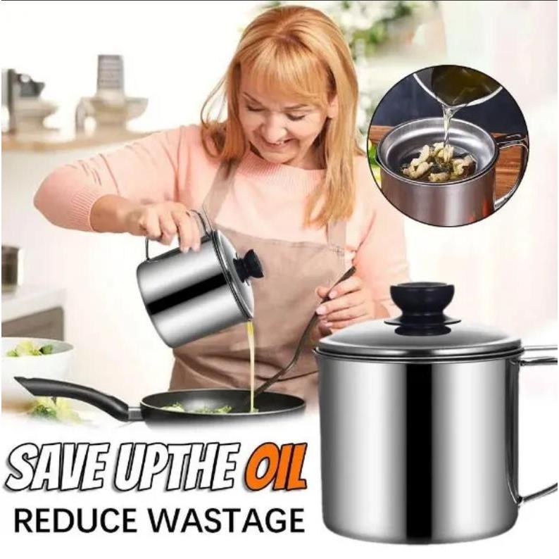 1.3L Stainless Steel Oil Filter Pot with Lid - Fine Mesh Strainer for Cooking, Frying & Edible Oil Storage | Rustproof & Easy to Clean