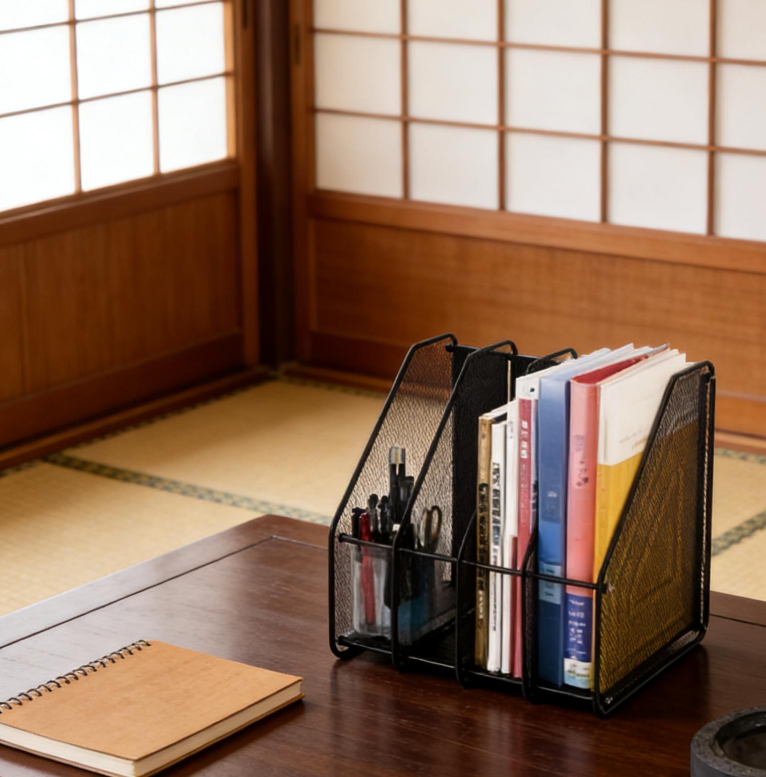 Multi-Functional 4-Tier File Organizer (Black Metal) | Document & Stationery Holder