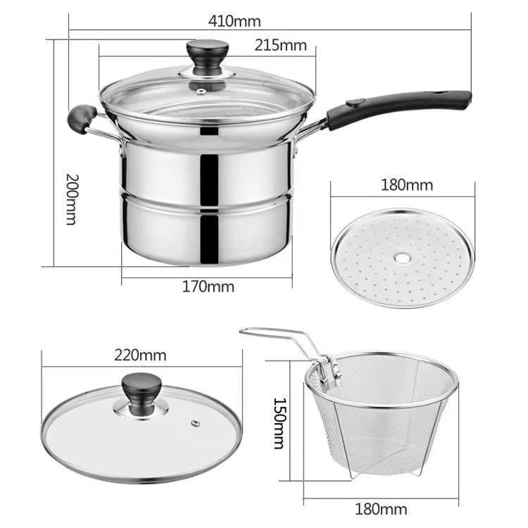 BAO SHU~ 3in1 Multifunction High-Quality Stainless Steel Cooking Pot Deep Fry Pot, May Steamer, Mainam para sa Street Food, Magaan, Abot-kaya!