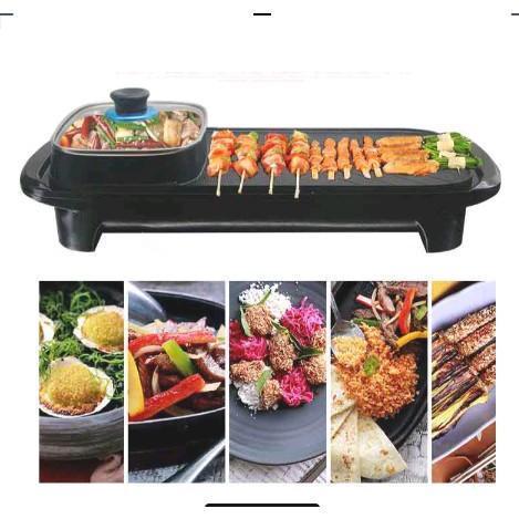 2 in 1 Electric Hot Pot Grill Electric Barbecue Grill Indoor  Large Capacity Multifunction