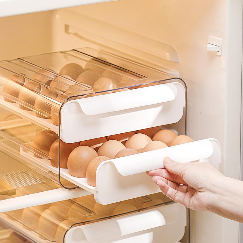 32 Grid White Double-Layer Drawer Type Keep Fresh Storage Box Transparent Egg Container