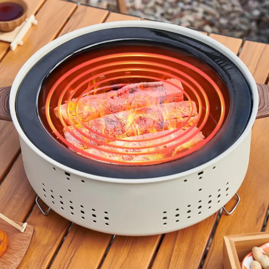 Portable Korean BBQ Grill - Outdoor Charcoal Smoker for Camping & Backyard Foldable Design Easy Clean Ash Tray Dual Fuel Options White