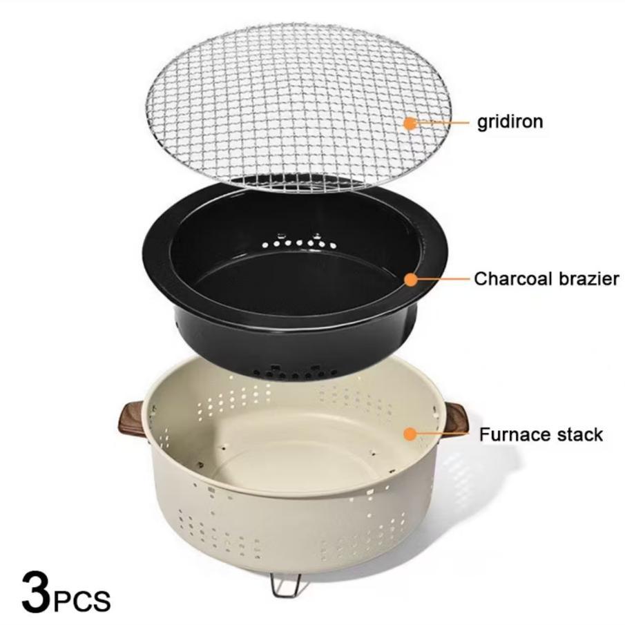 [COD]Portable Korean BBQ Grill - Outdoor Charcoal Smoker for Camping & Backyard Foldable Design Easy Clean Ash Tray Dual Fuel Options White