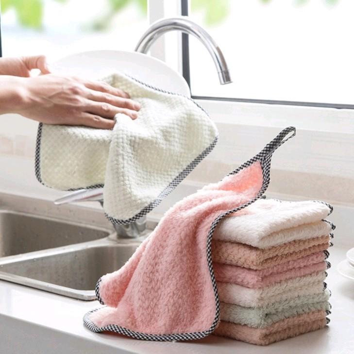 Kitchen Dish Towel Reusable Absorbent coral velvet cleaning cloth hand towel