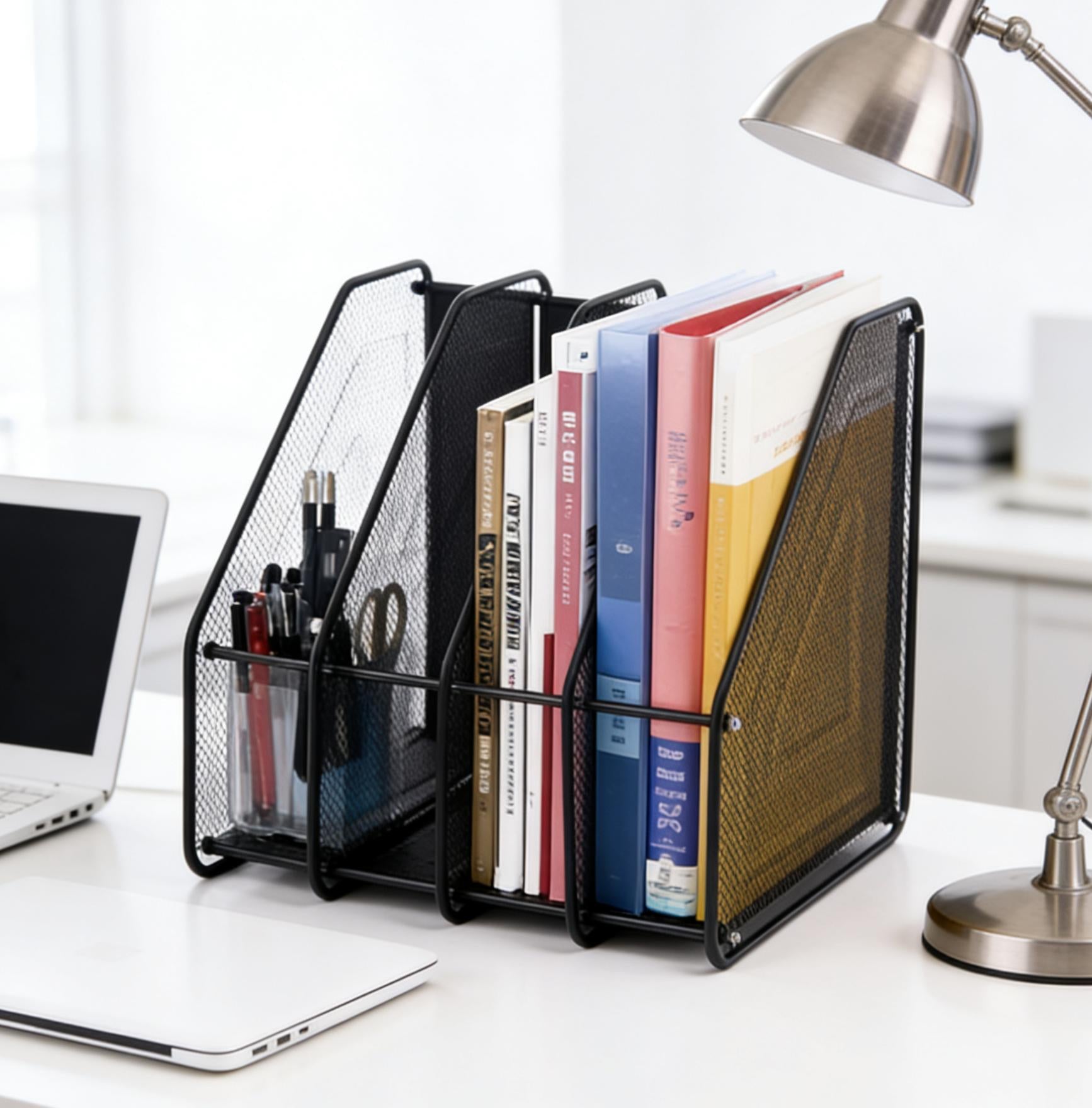 Multi-Functional 4-Tier File Organizer (Black Metal) | Document & Stationery Holder