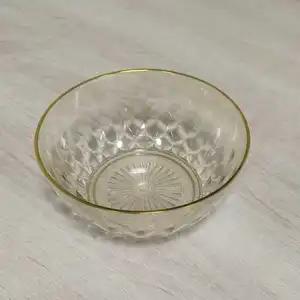 #K0388-ASS Premium Acrylic Salad Bowl with Gold Rim, 12.5cm Diamond Embossed Unbreakable Serving Bowl for Salad, Fruit, Dessert