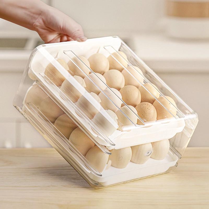 32 Grid White Double-Layer Drawer Type Keep Fresh Storage Box Transparent Egg Container