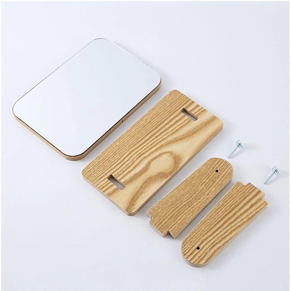 Wooden Mirror 360 Degree Portable Adjustable Table Desk Mirror Stand Bathroom Living Room
