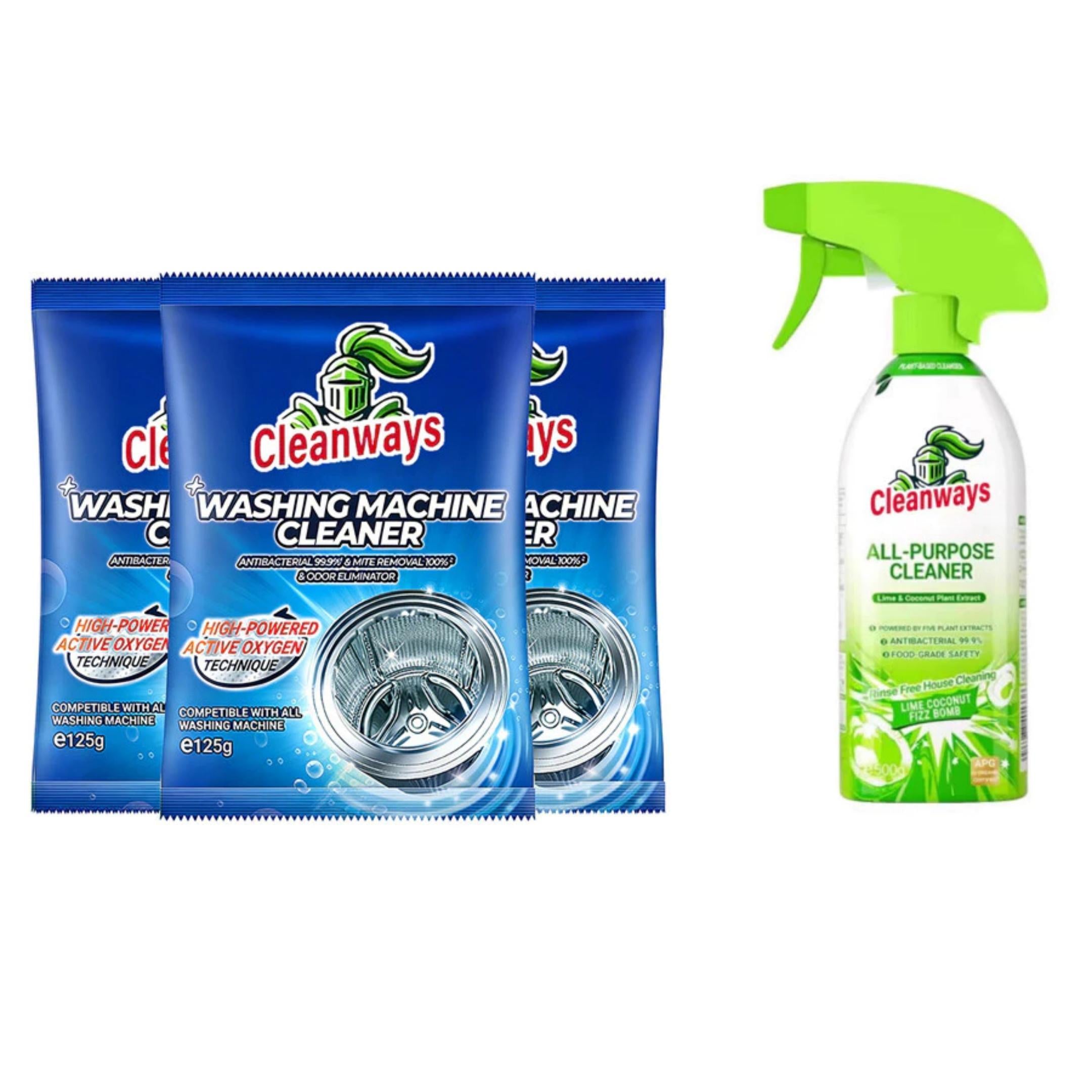 Cleanways HY-CLEANWAYS Home Deep Cleaning Combo Set - Multi-Surface Cleaner Spray for Washer Types, Removes Mold & Odor, Long-Lasting Fresh Scent
