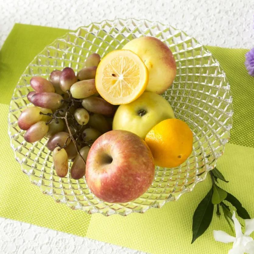 Diamond crystal grid glass fruit plate transparent