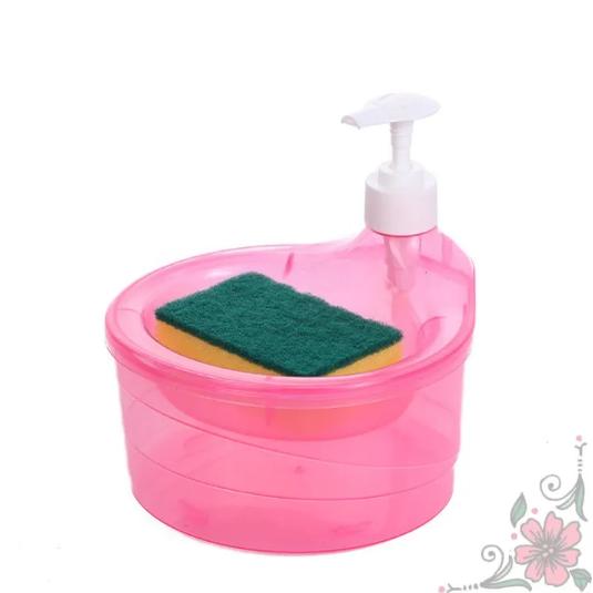 2 in 1 Round Shape Dishwashing Soap Liquid Pump Soap Dispenser with Free Sponge for Bathroom Kitchen