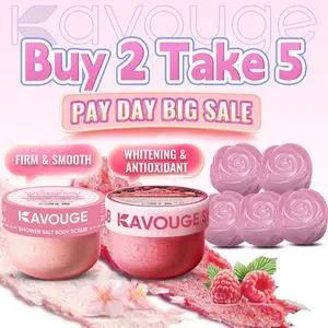 Kavouge Shower Salt Body Scrub - Exfoliating & Moisturizing with Sakura Blossom & Lavender Scents for Smooth Cleansing and Acne Prevention - Daily