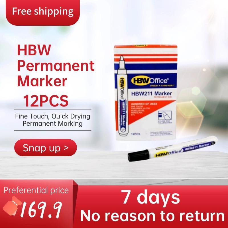 HBW Permanent Marker 12pcs - Fine Touch, Quick Drying, Permanent Marking for Paper, Wood, Glass, and Porcelain
