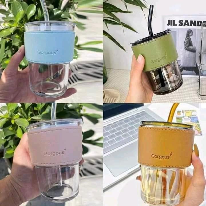Glass Straw Cup Coffee Mug With Lid Tumbler Hot Cold Milktea Cup Water Blind box