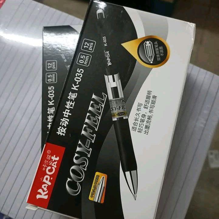 KAP CAT K-35 Press Gel Pen - 12pcs/Box Black Ink para sa Makinis na Pagsulat Eskwelahan at Opisina Ergonomic Grip Matitingkad na Tinta