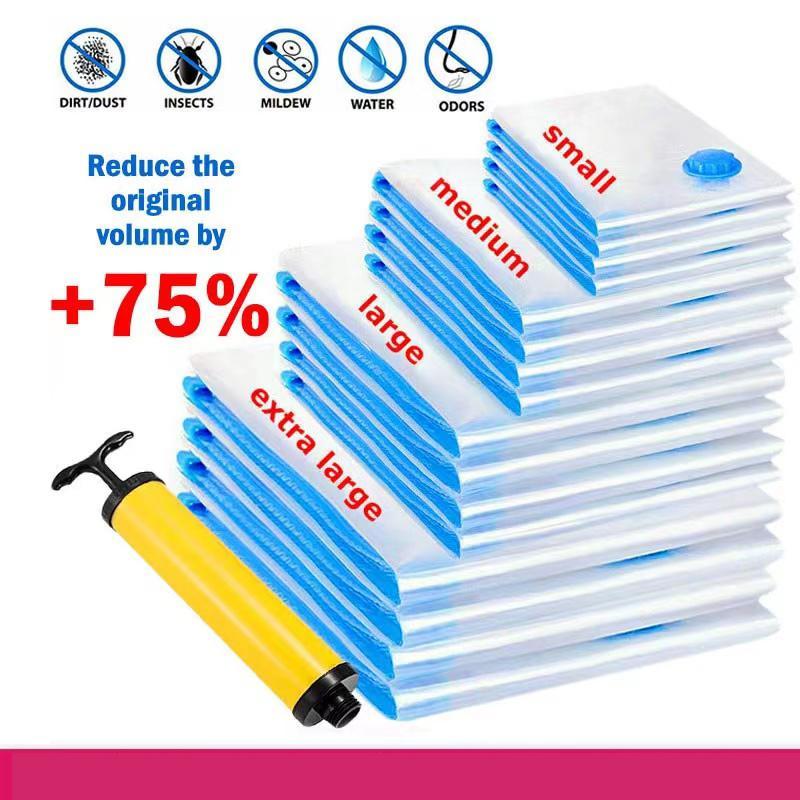 10pcs Vacuum Storage Bags Reusable Vacuum Storage Plastic Bags Compression Seal Bags Sealed Vacuum Storage Bags for Travel Storage Space Saver For Clothes, Quilts, Sweaters, Quilts, Dresses, Bedding Organiser Hand Pump
