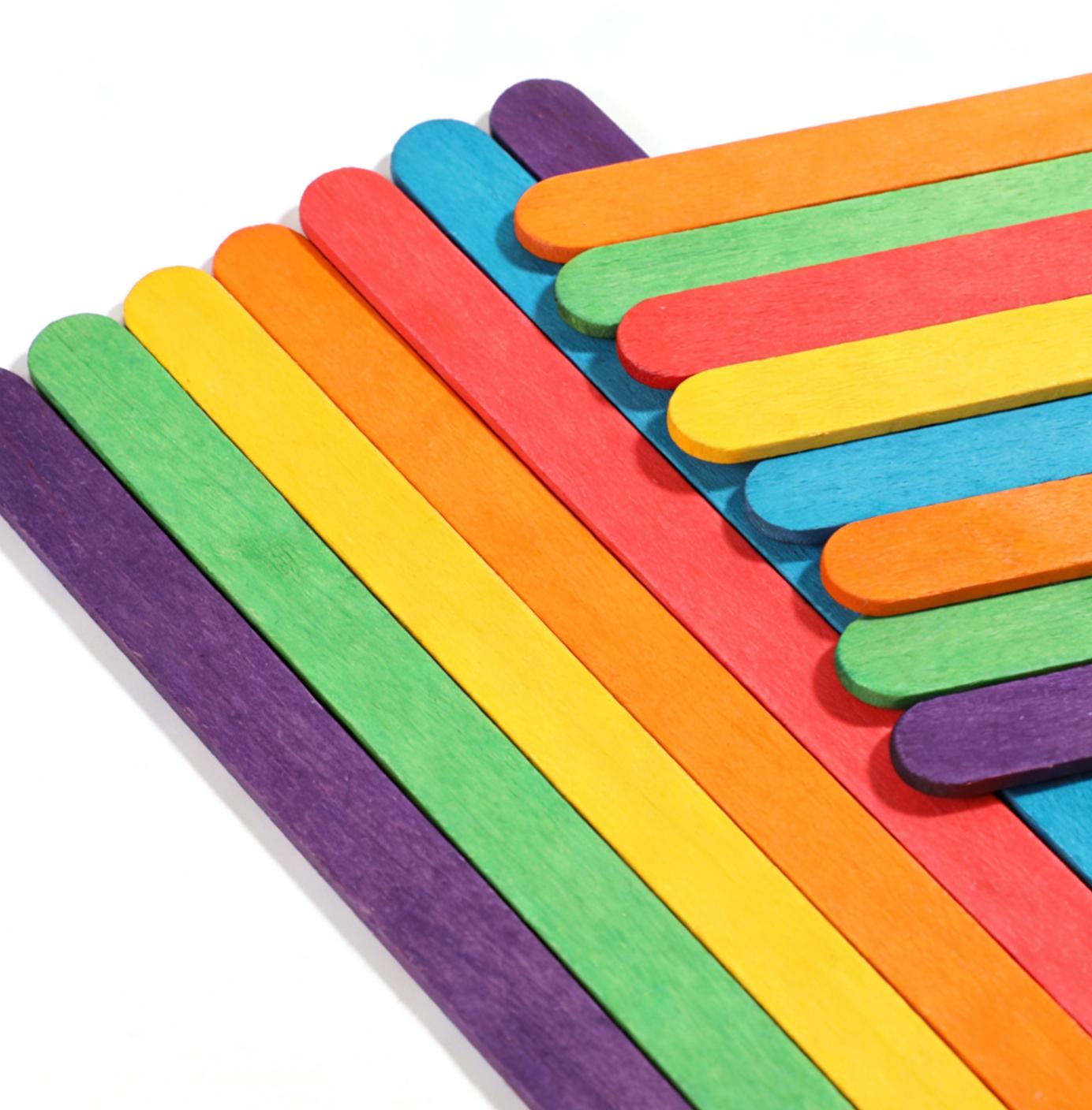 Colorful Popsicle Sticks for DIY Crafts | 1 Pack of Assorted Bright Hues| Rainbow Wooden Craft Sticks