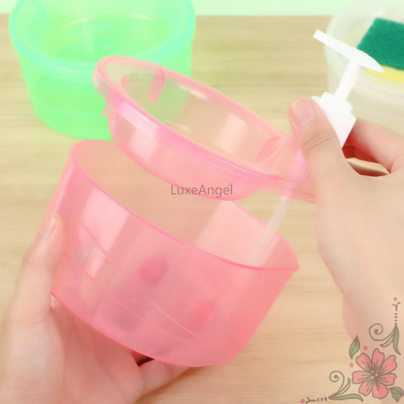 2 in 1 Round Shape Dishwashing Soap Liquid Pump Soap Dispenser with Free Sponge for Bathroom Kitchen