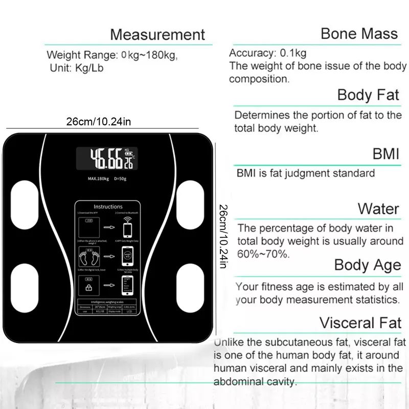 MELEDE  Digital Weighing Scale Human Body Fat Scale Analysis Electronic Smart USB Rechargeable Bathroom Health Monitor