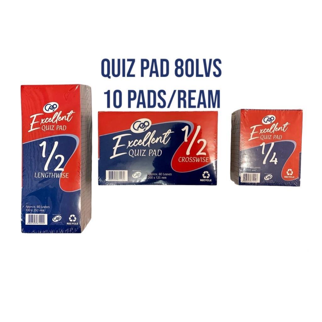 【10 Pads/Ream】Premium Quiz Pad Paper ✨ 80 Leaves per Pad | ½ Lengthwise & ½ Crosswise + ¼ Format | High-Quality, No Bleed Paper for School, Exams & Office Notes