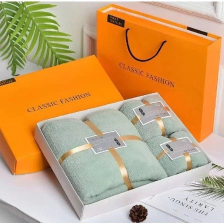 【COD】Gift Towel Set 3 in 1 Bath Towel Microfiber Coral Velvet Water Absorption Towels With Gift Box