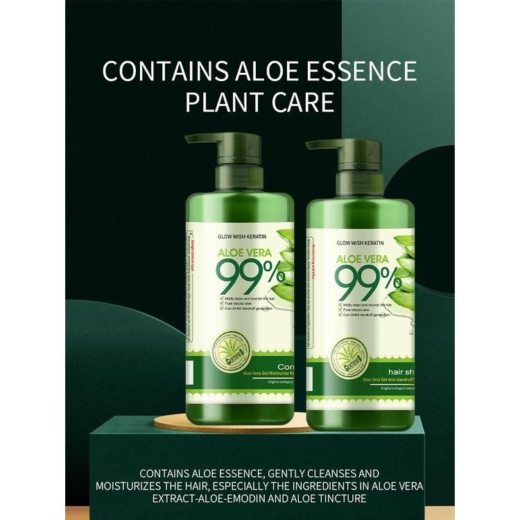 [Buy 1 Take 1] Glow Wish Keratin  99% Aloe Vera Gel Hair Shampoo 800ml & Hair Conditioner 700ml