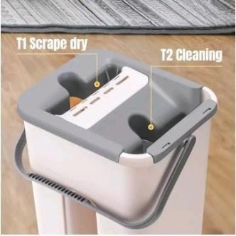 2in1 Smart Set Mop Cleaning Free HandSpin Cleaning with Bucket and Flat Squeeze for Home Kitchen